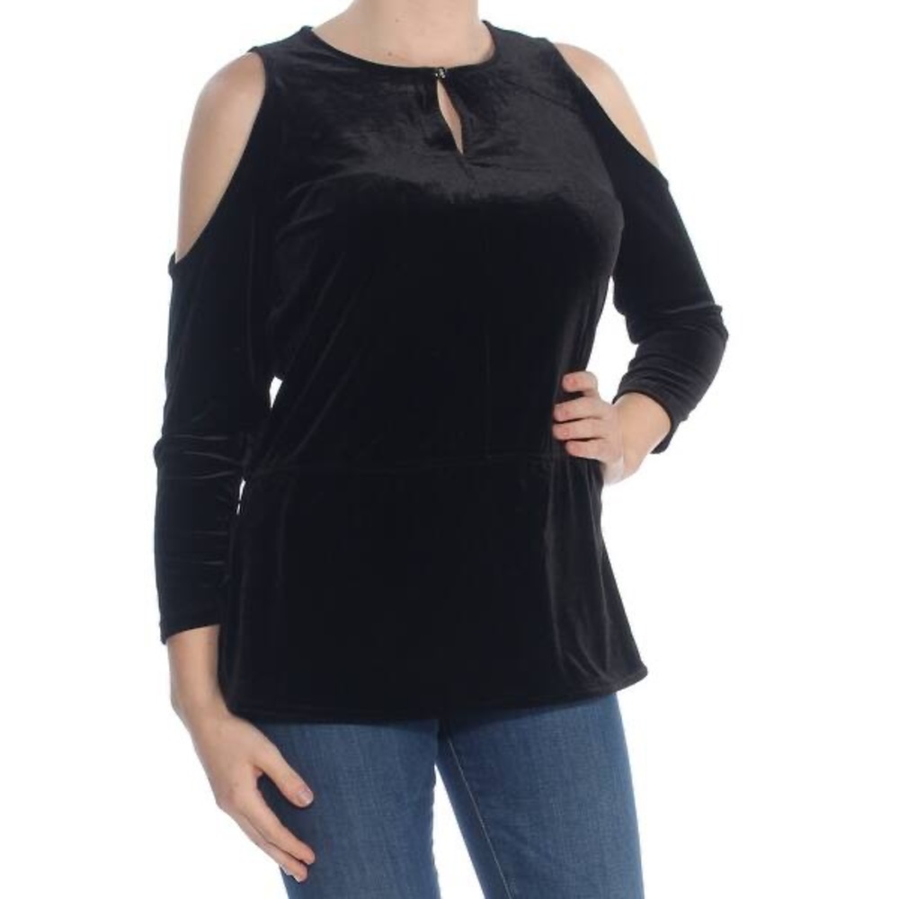 Lauren Ralph Lauren Velvet Top Long Sleeve Cold Shoulder Shirt size 2X